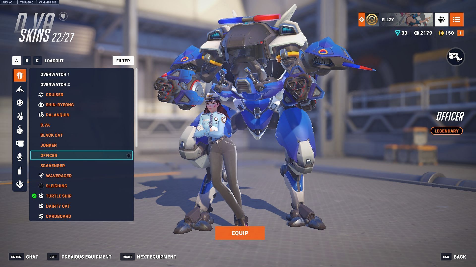 Officer D.Va skin (Image via Sportskeeda Gaming | Blizzard Entertainment)